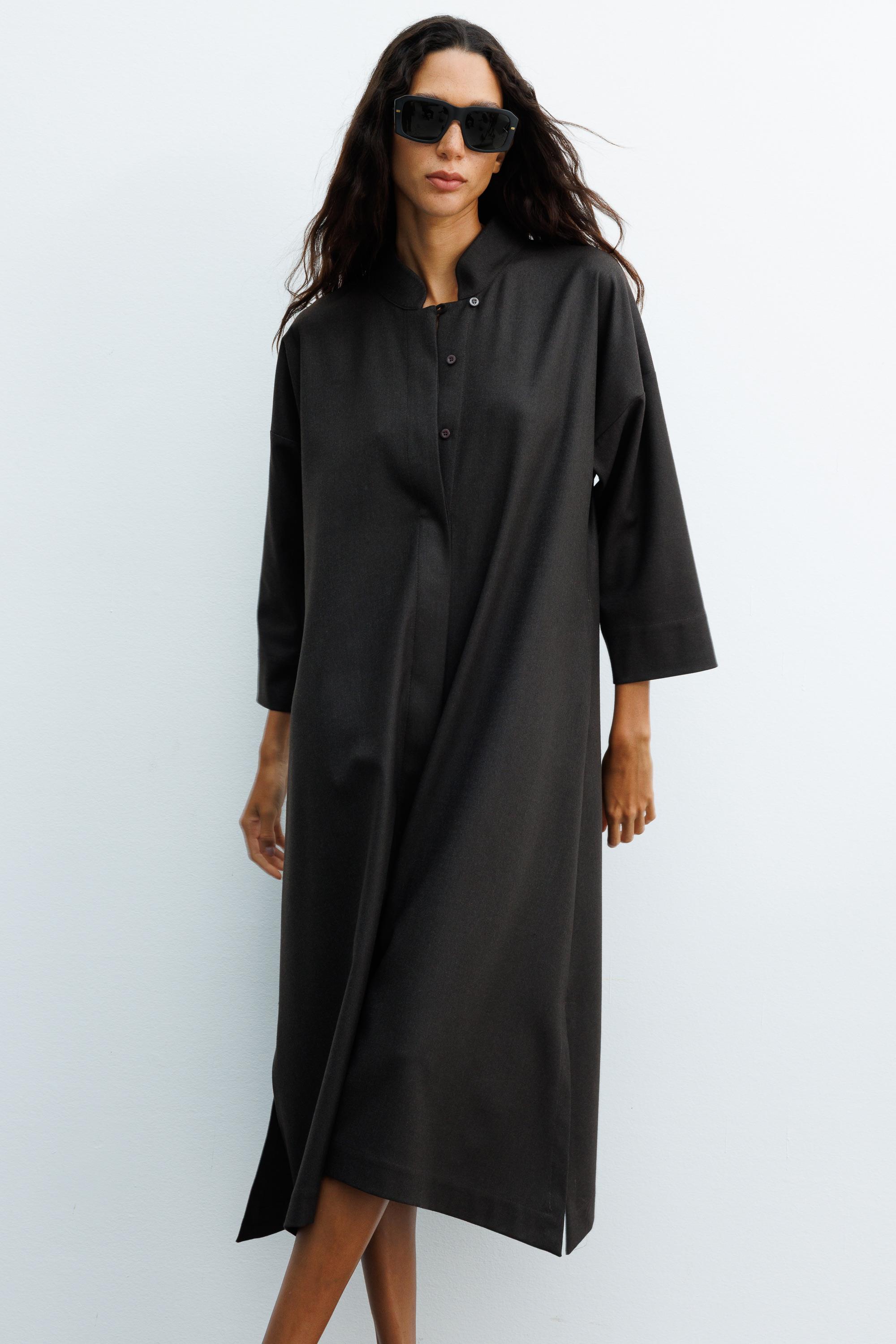 Dik Yaka Flanel Elbise