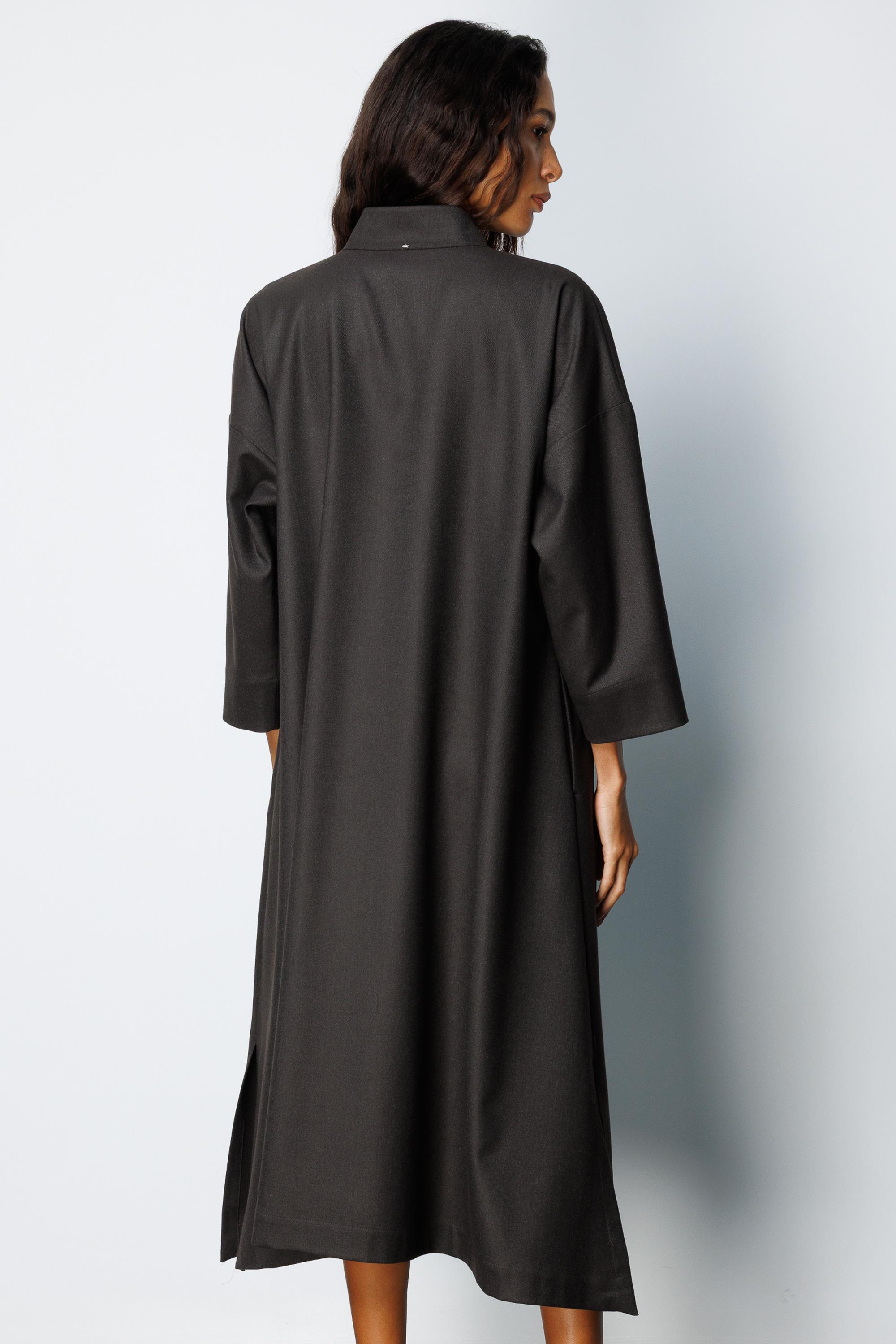 Dik Yaka Flanel Elbise