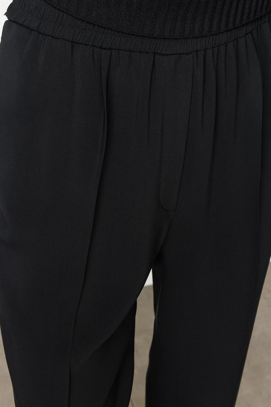 Elastan Kemerli Şeritli Pantolon