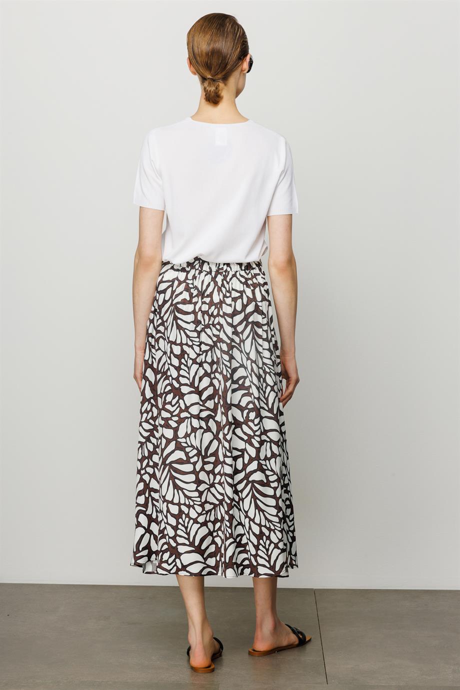 Elastan Kemerli Yaprak Desenli Etek