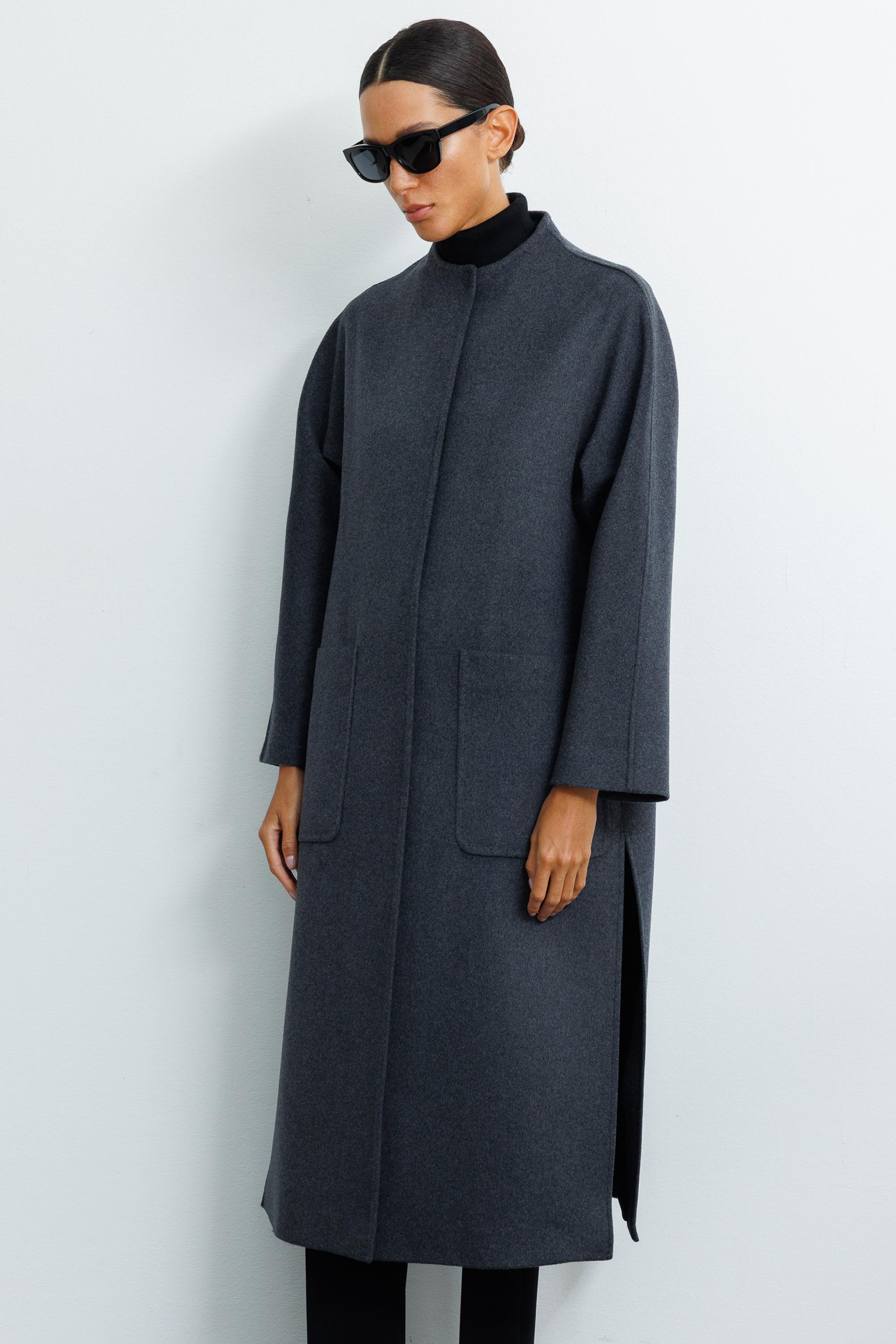 O Yaka Yırtmaçlı Uzun Manto