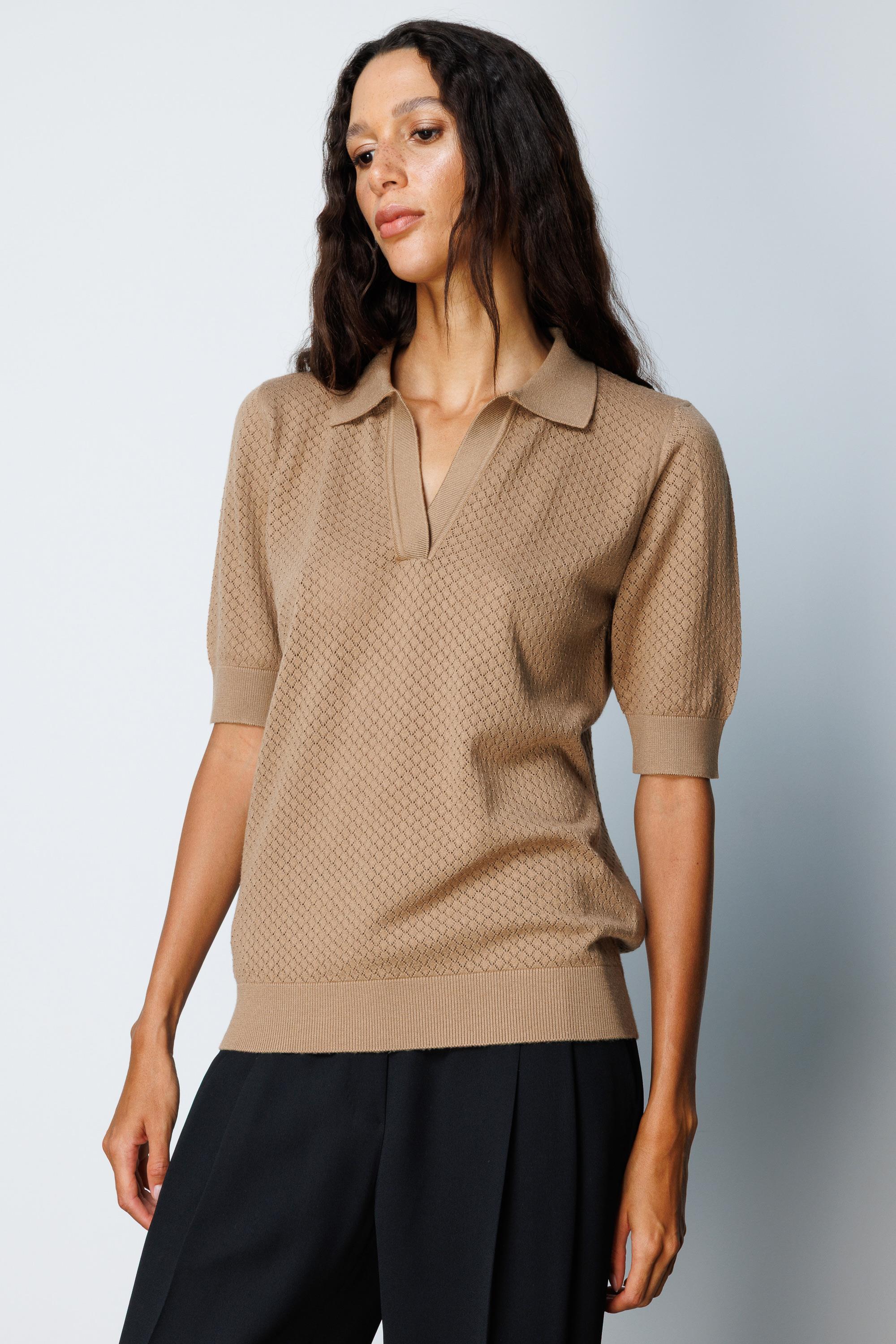 Polo Yaka Ajurlu Yarım Kol Triko