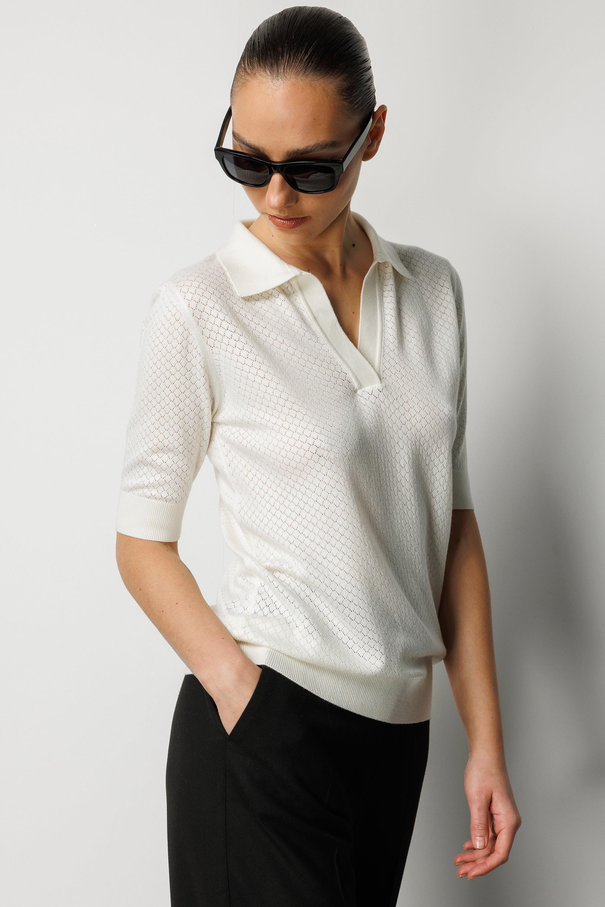 Polo Yaka Ajurlu Yarım Kol Triko