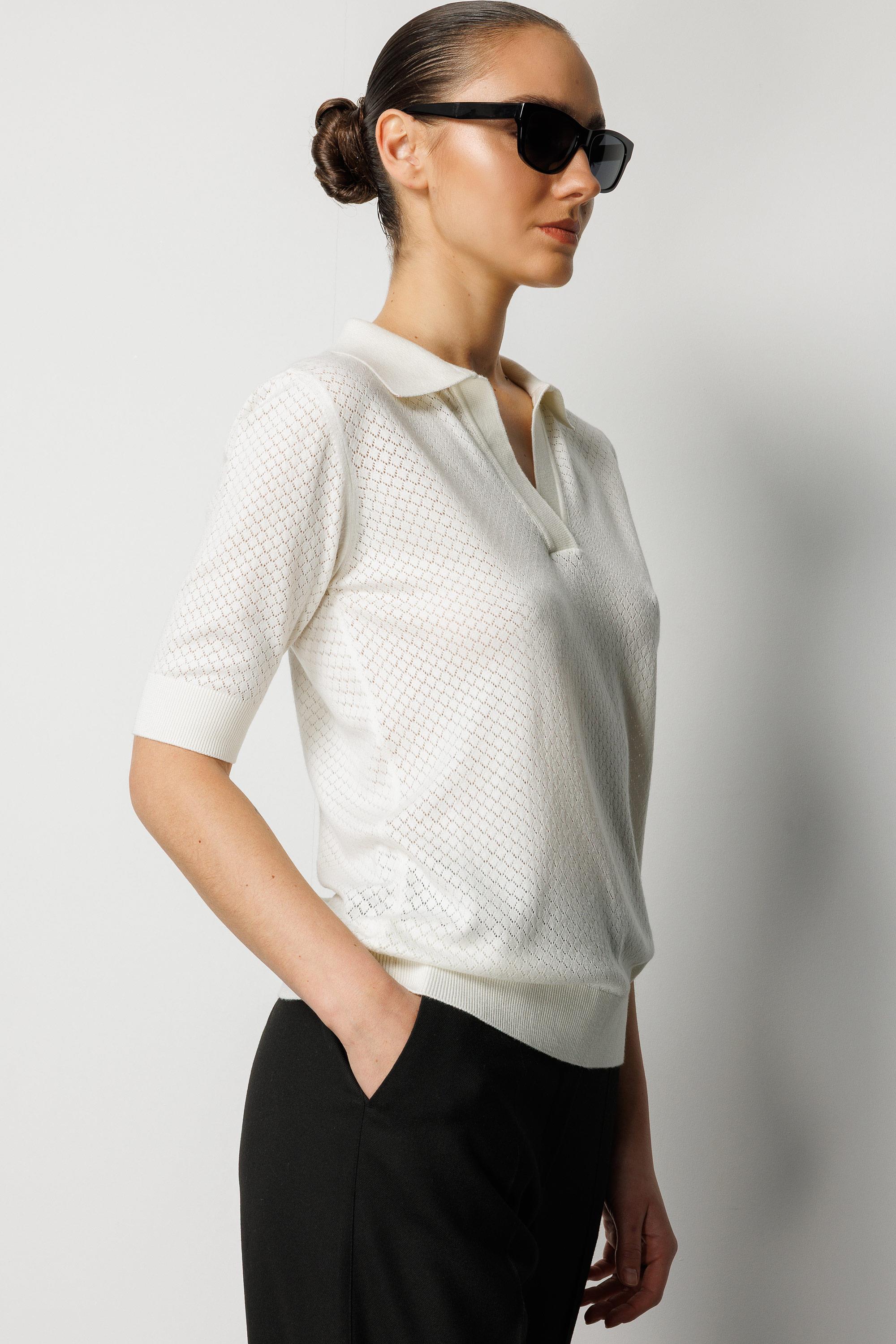 Polo Yaka Ajurlu Yarım Kol Triko