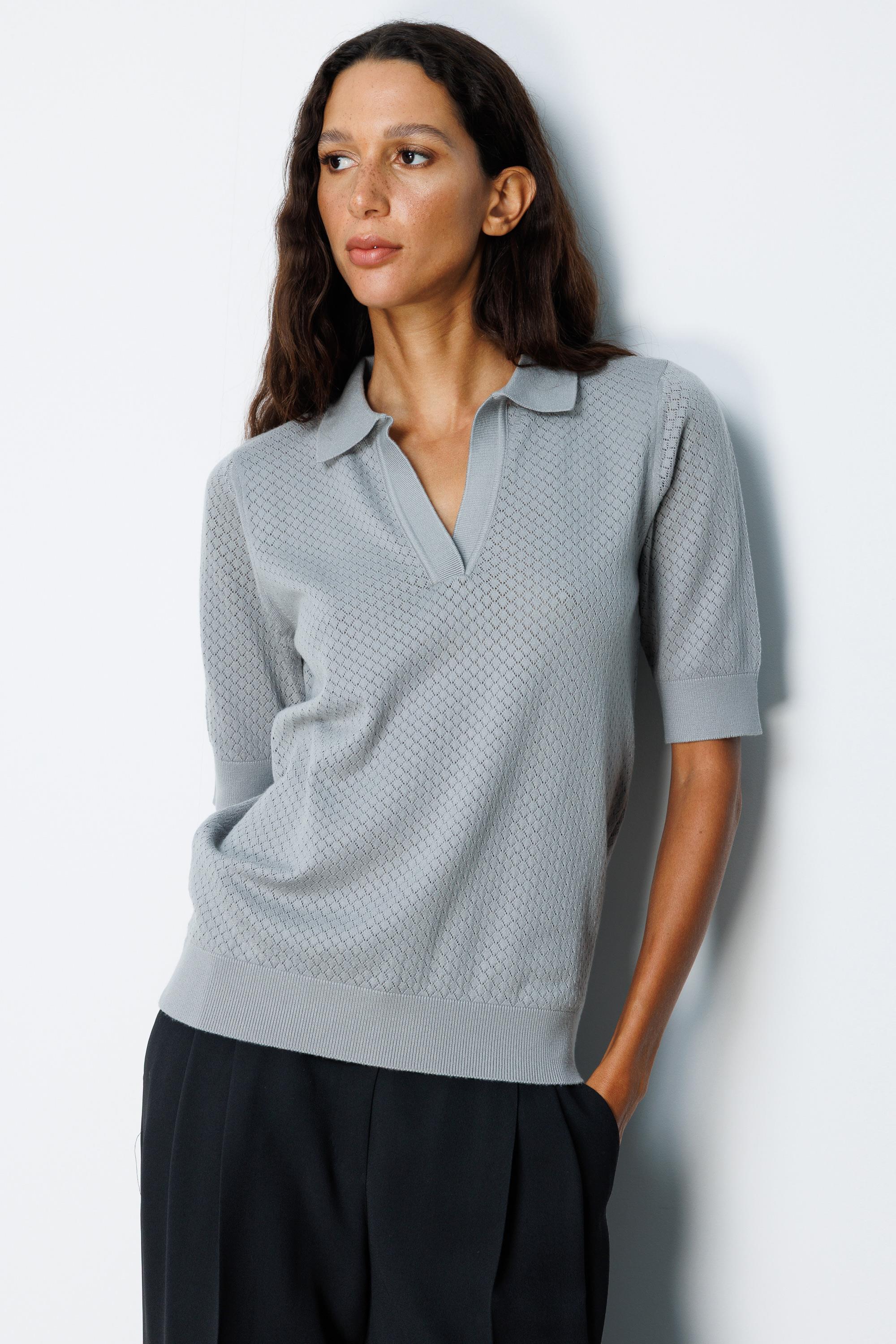 Polo Yaka Ajurlu Yarım Kol Triko