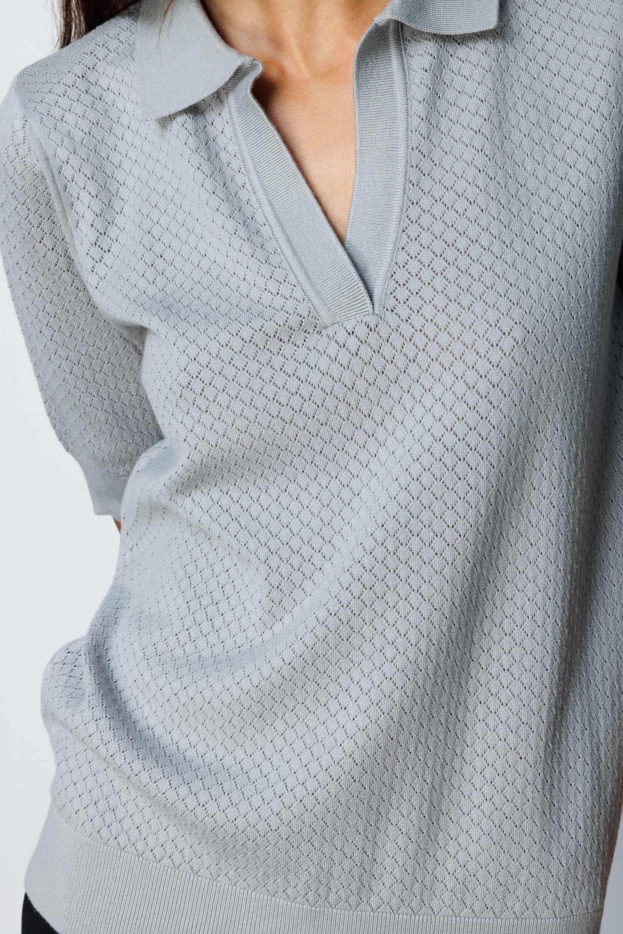 Polo Yaka Ajurlu Yarım Kol Triko