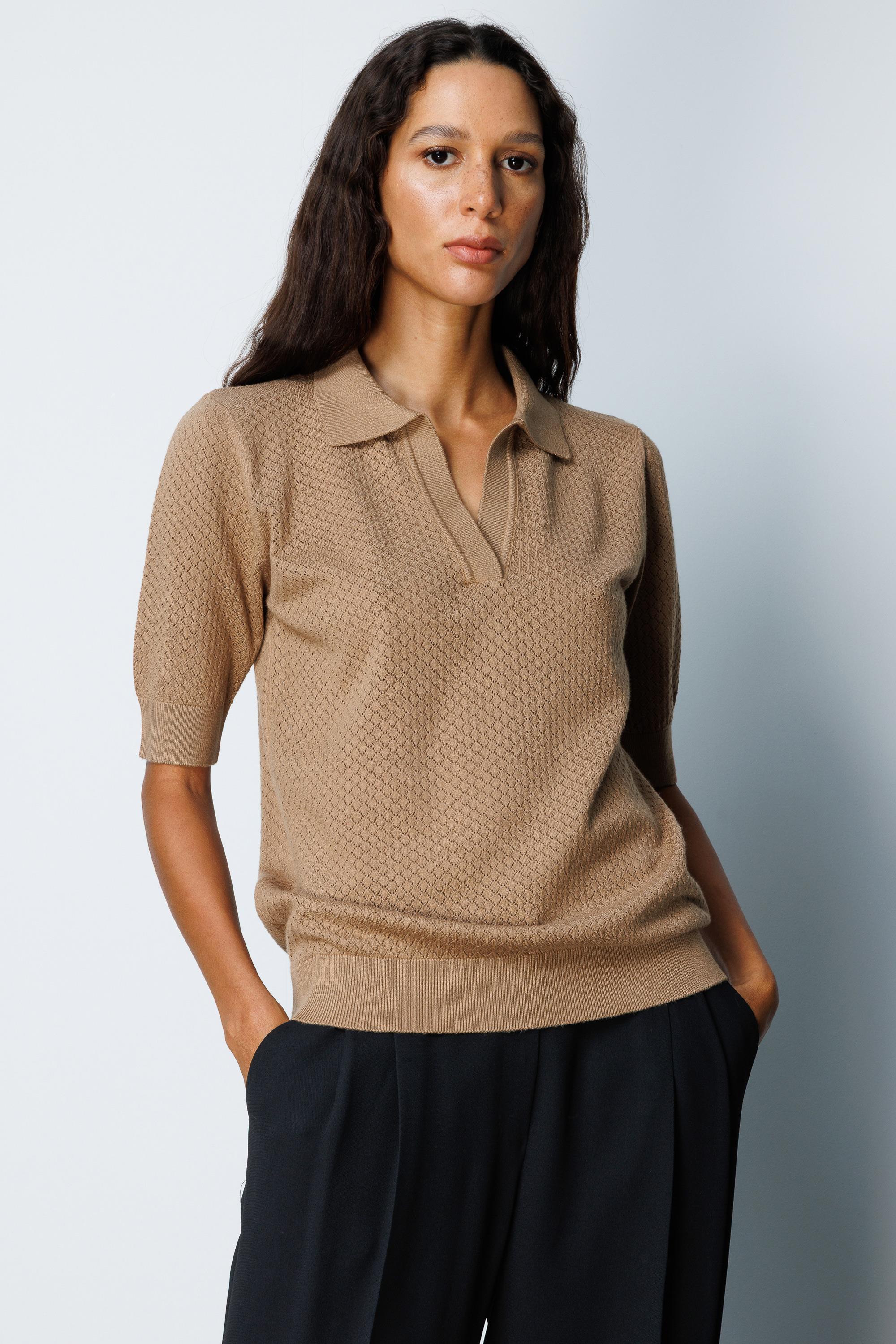 Polo Yaka Ajurlu Yarım Kol Triko