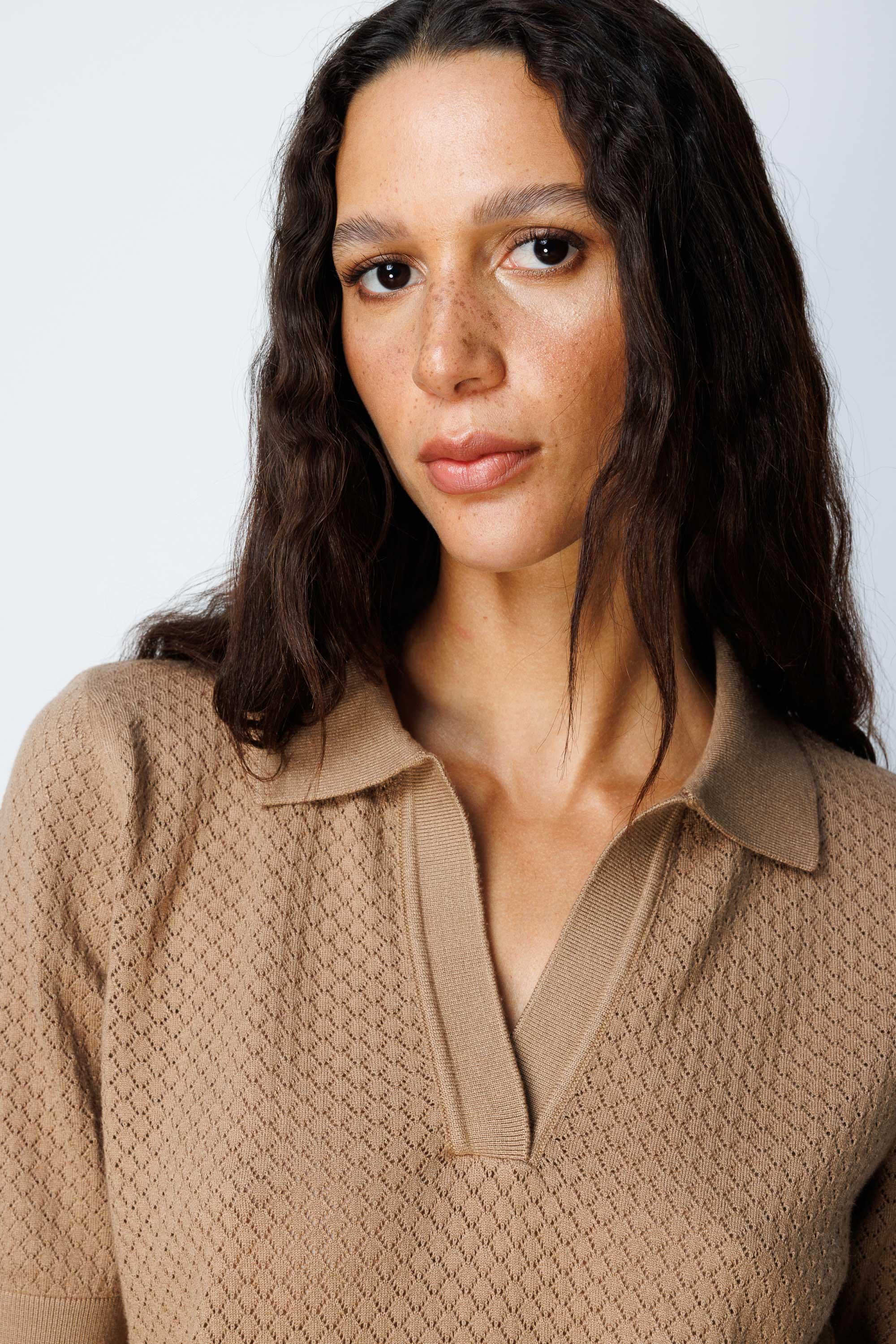 Polo Yaka Ajurlu Yarım Kol Triko