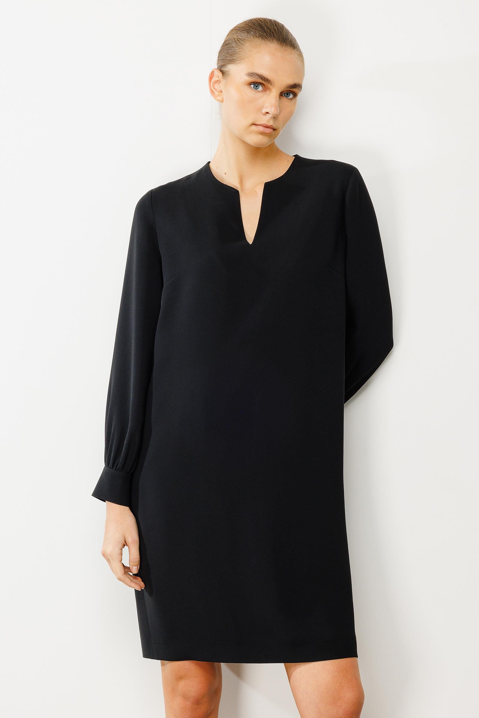 V Yaka Uzun Kol Midi Elbise