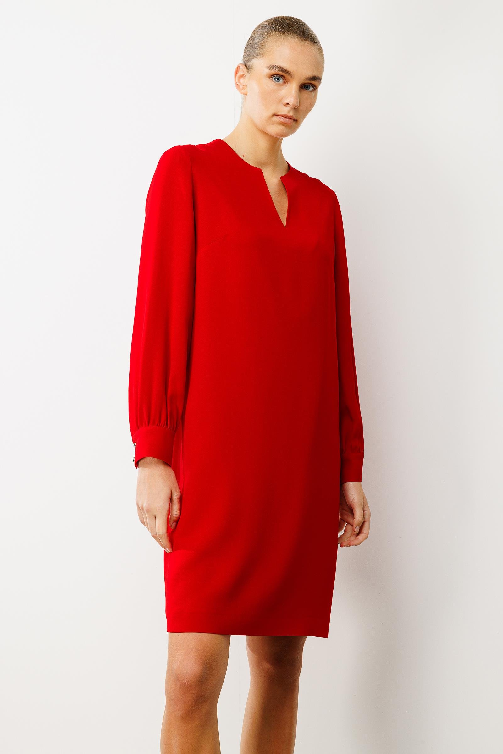 V Yaka Uzun Kol Midi Elbise