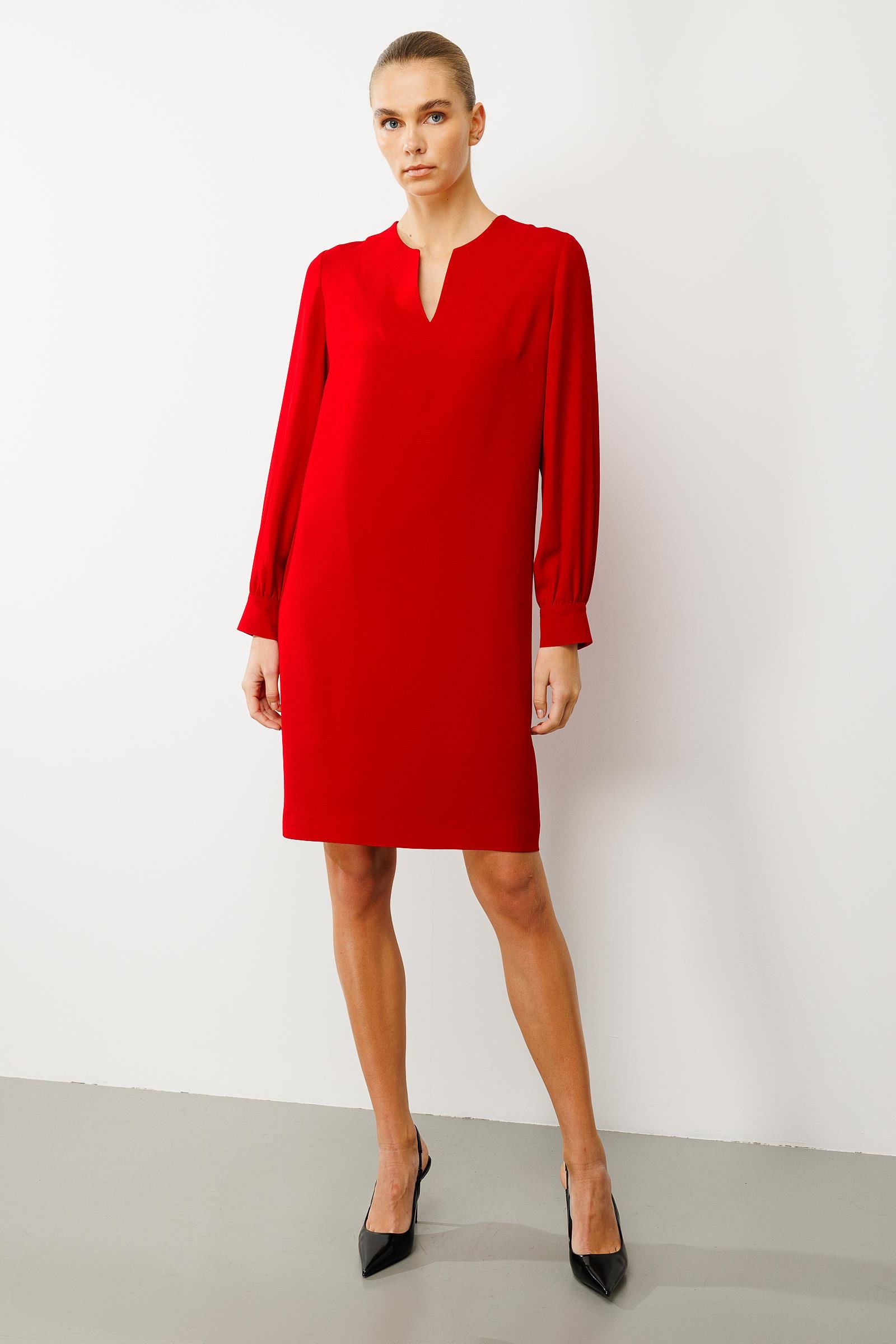 V Yaka Uzun Kol Midi Elbise