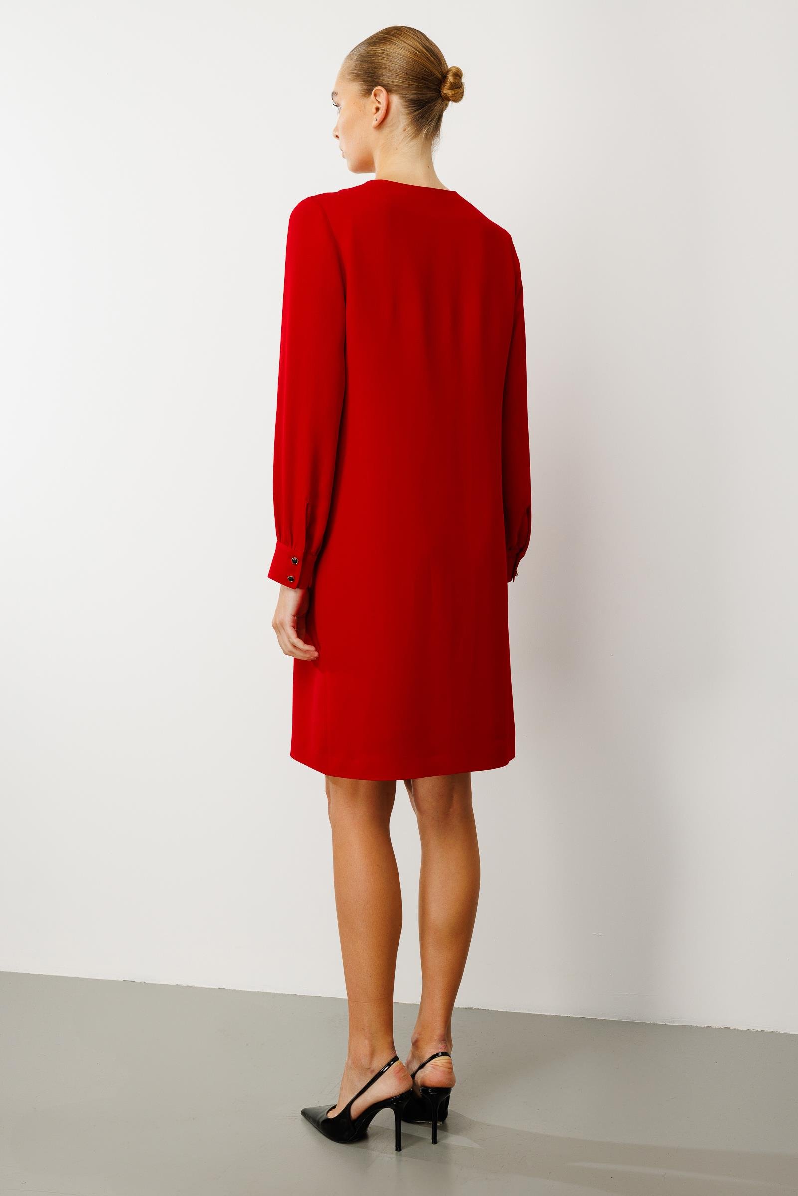 V Yaka Uzun Kol Midi Elbise