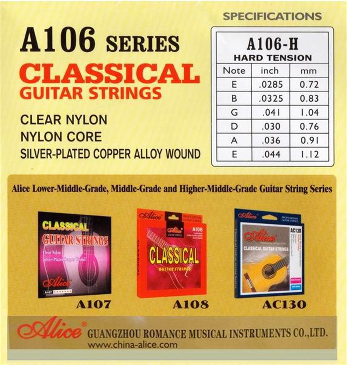 ALİCE A106 Hard Tension Klasik Gitar Teli TÜM TAKIM ORJİNAL