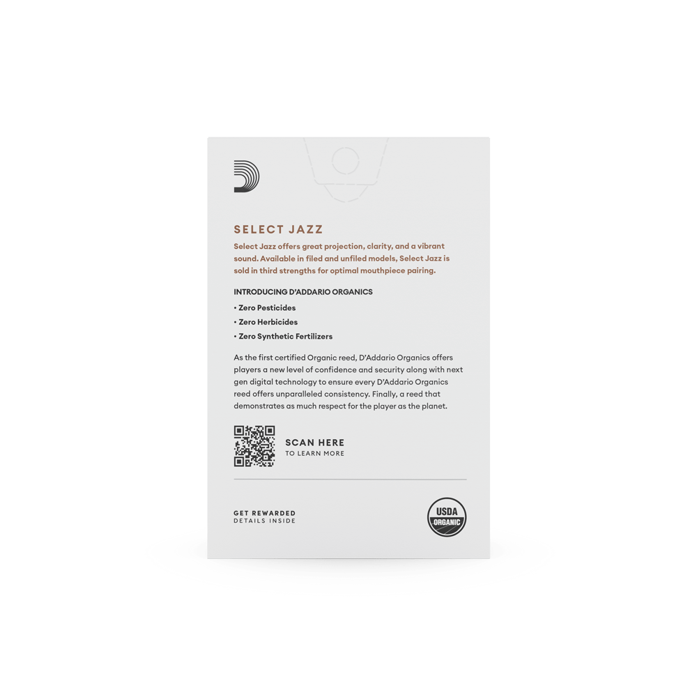 D'Addario Woodwinds Organic Select Jazz Unfiled Alto Saksafon Kamışı No:3 Soft