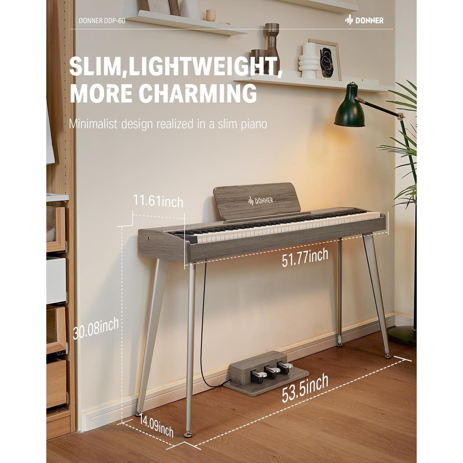 Donner DDP-60  Dijital Piyano (Gray Wood Grain)