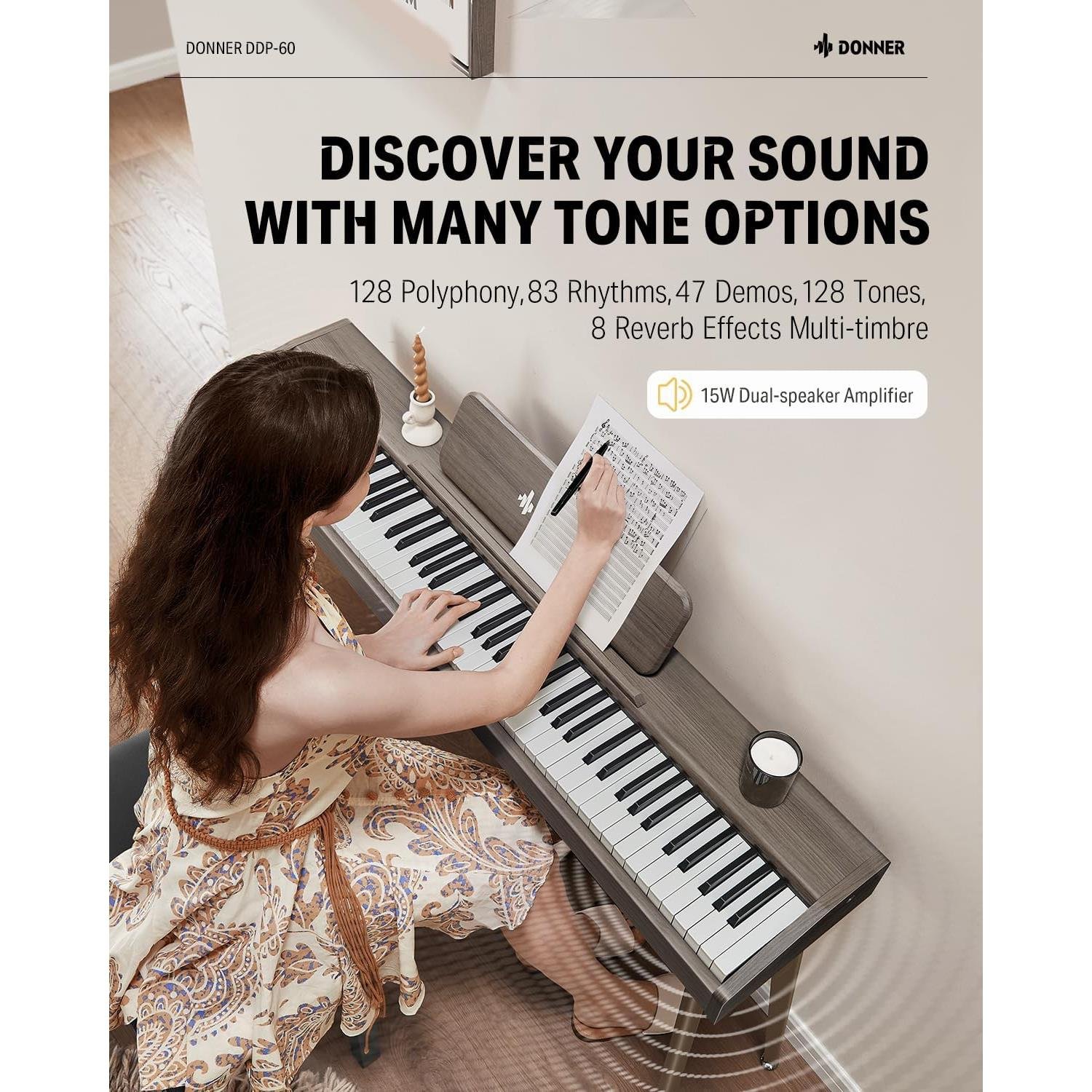 Donner DDP-60  Dijital Piyano (Gray Wood Grain)
