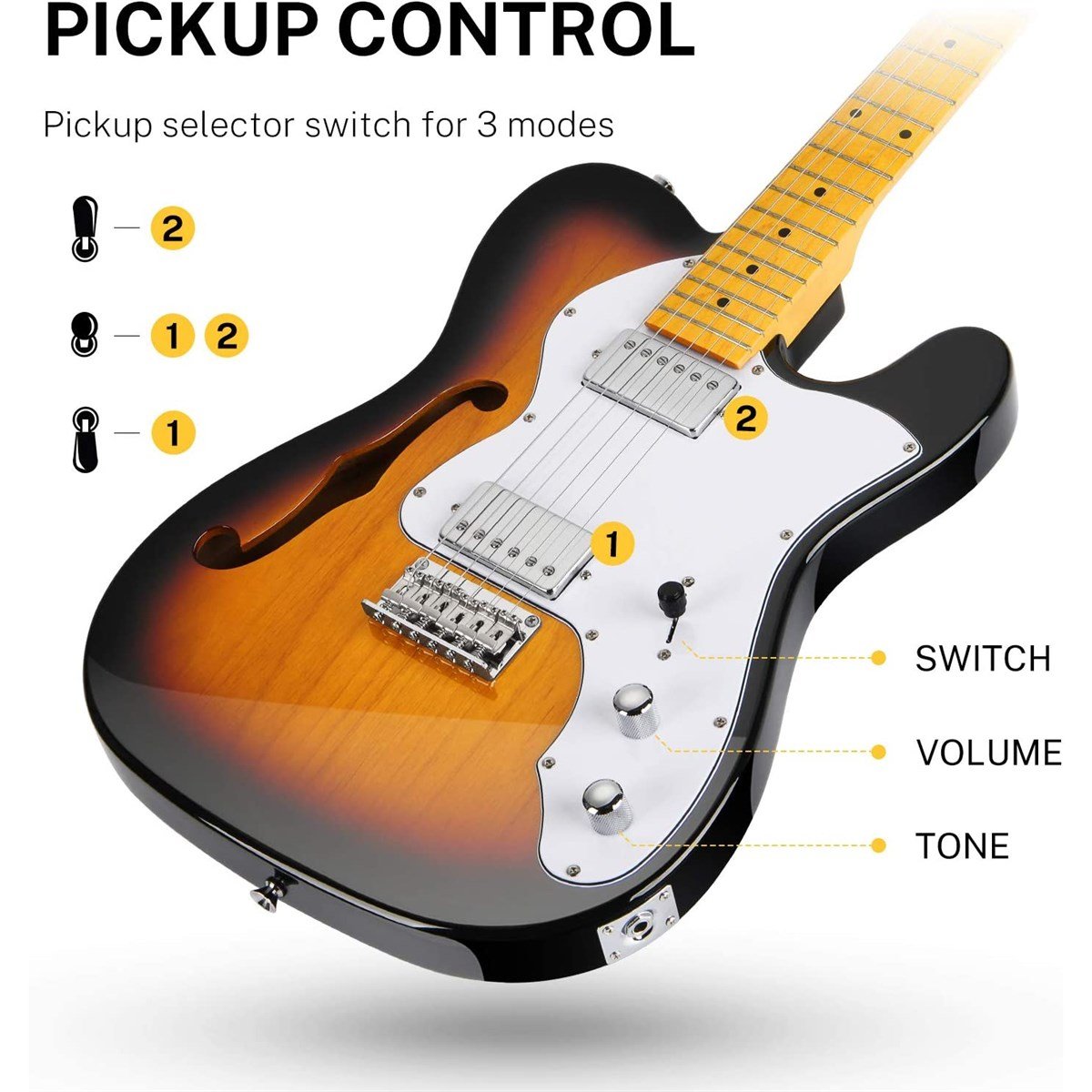 Donner DJC-1000S TL Thinline F Hole Elektro Gitar Paketi