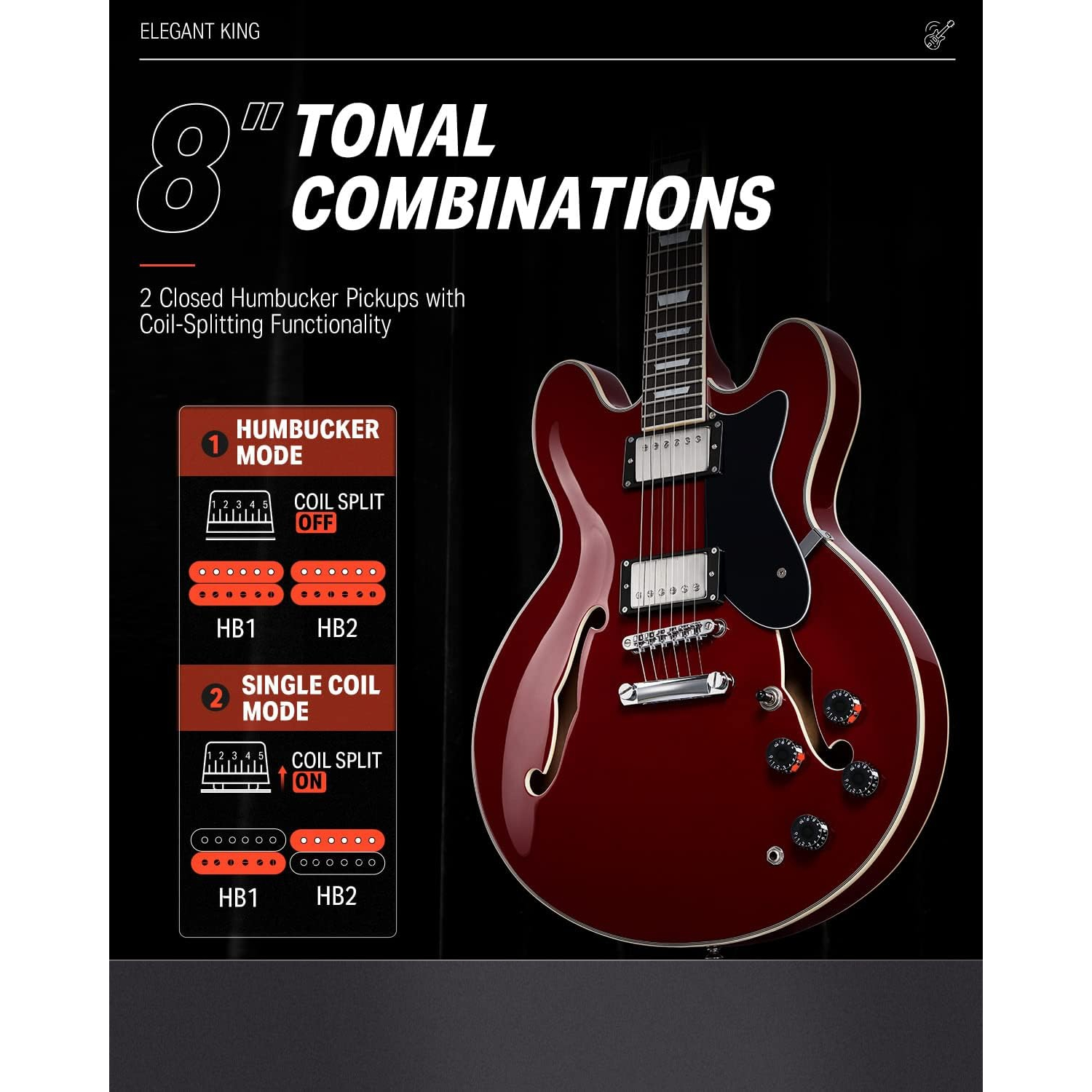 Donner DJP-1000 Semi-Hollow Elektro Gitar (Siyah)