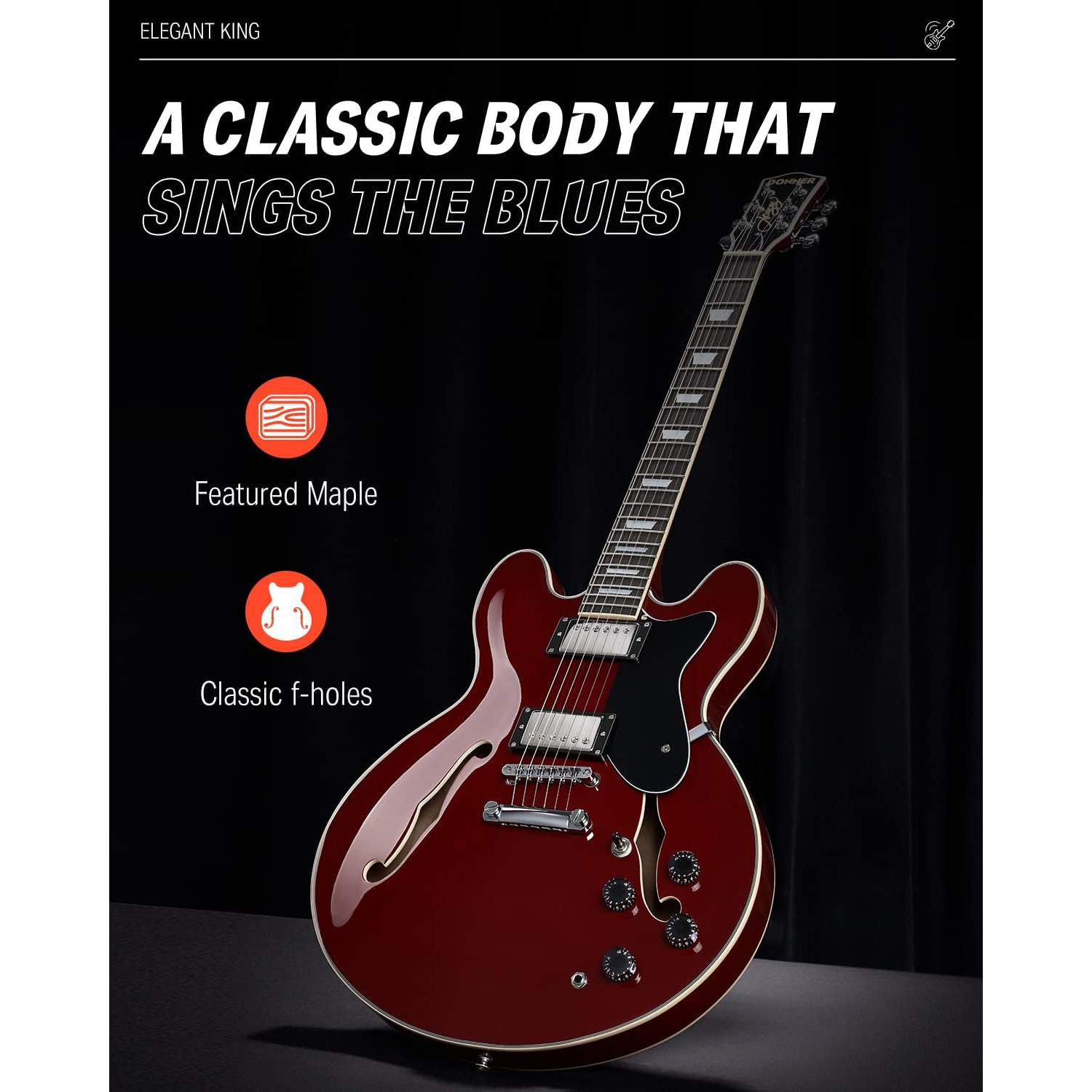 Donner DJP-1000 Semi-Hollow Elektro Gitar (Siyah)