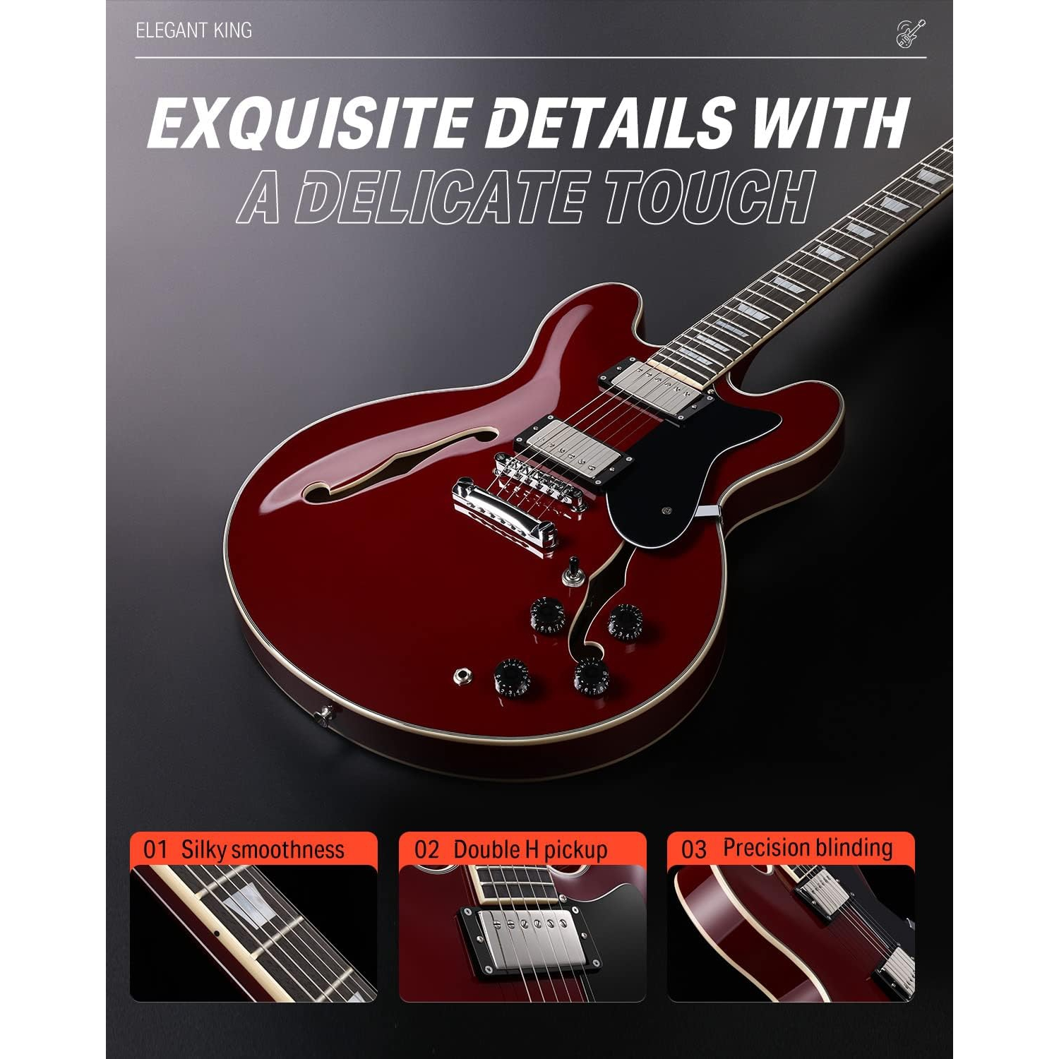 Donner DJP-1000 Semi-Hollow Elektro Gitar (Siyah)
