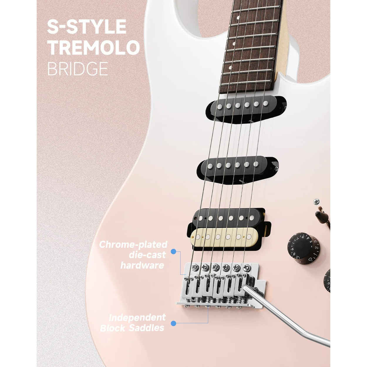 Donner DMT-66 Elektro Gitar (Pink-White Gradient)