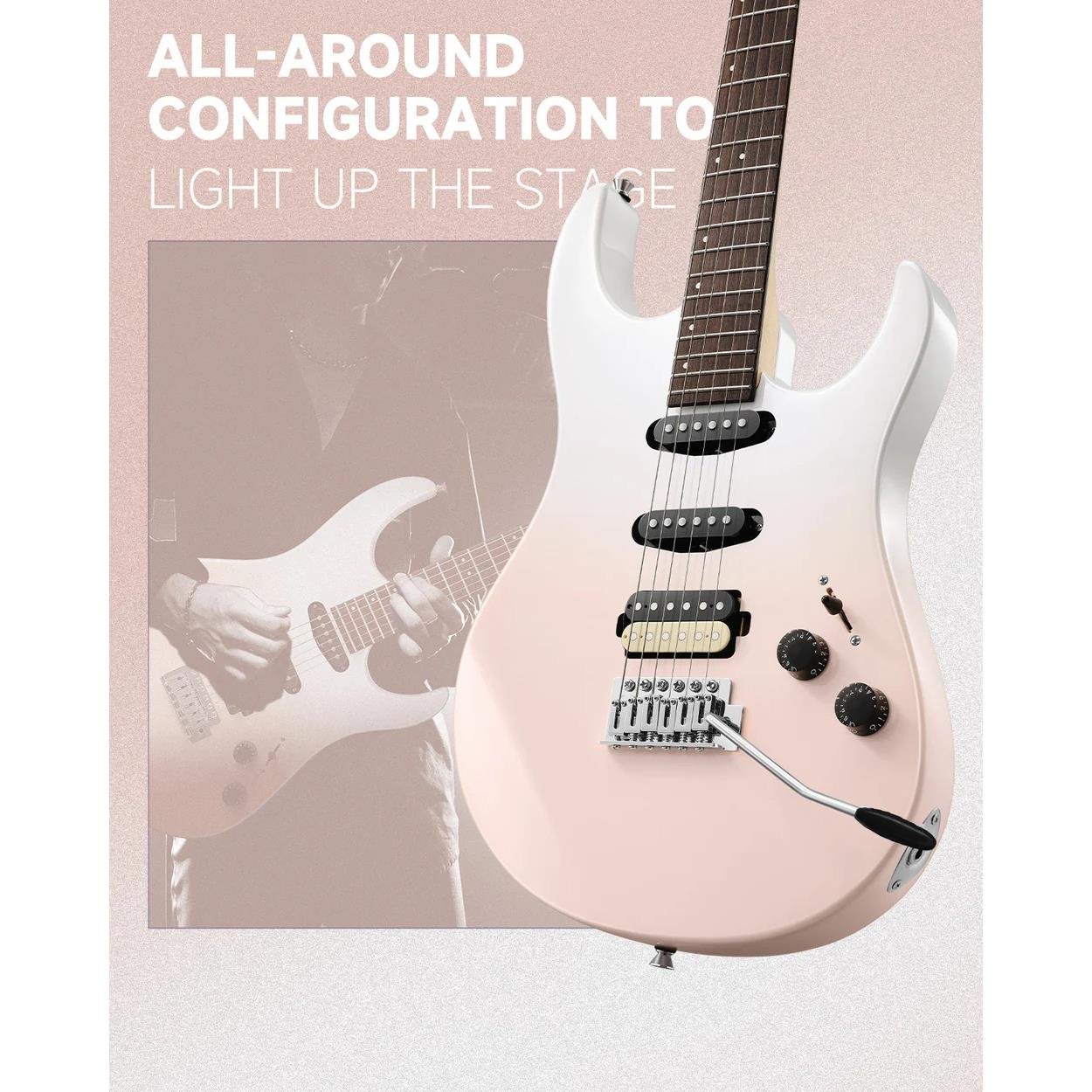 Donner DMT-66 Elektro Gitar (Pink-White Gradient)