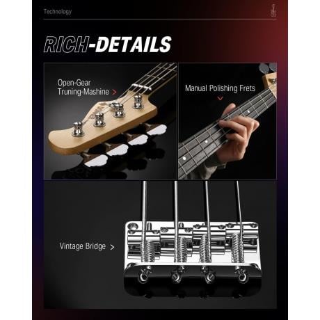 Donner DPB-510 Elektro Bas Gitar P Tarzı Bas Gitar Seti (Siyah)