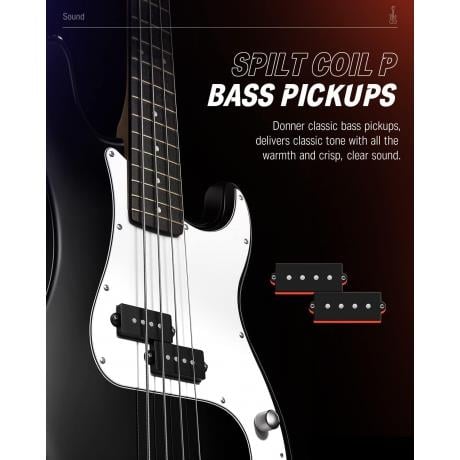 Donner DPB-510 Elektro Bas Gitar P Tarzı Bas Gitar Seti (Siyah)