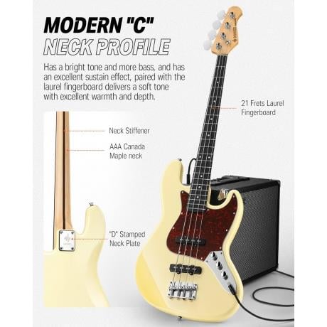 Donner DPB-510R JB-Style Bas Gitar (Vintage White)