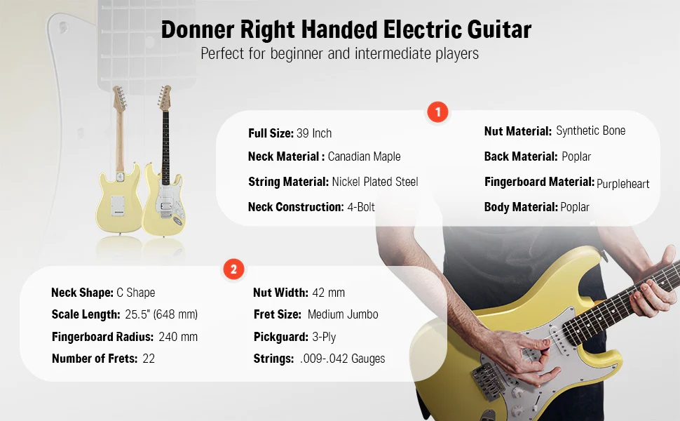 Donner DST-100 Amfili Elektro Gitar Başlangıç Seti (Kırmızı)