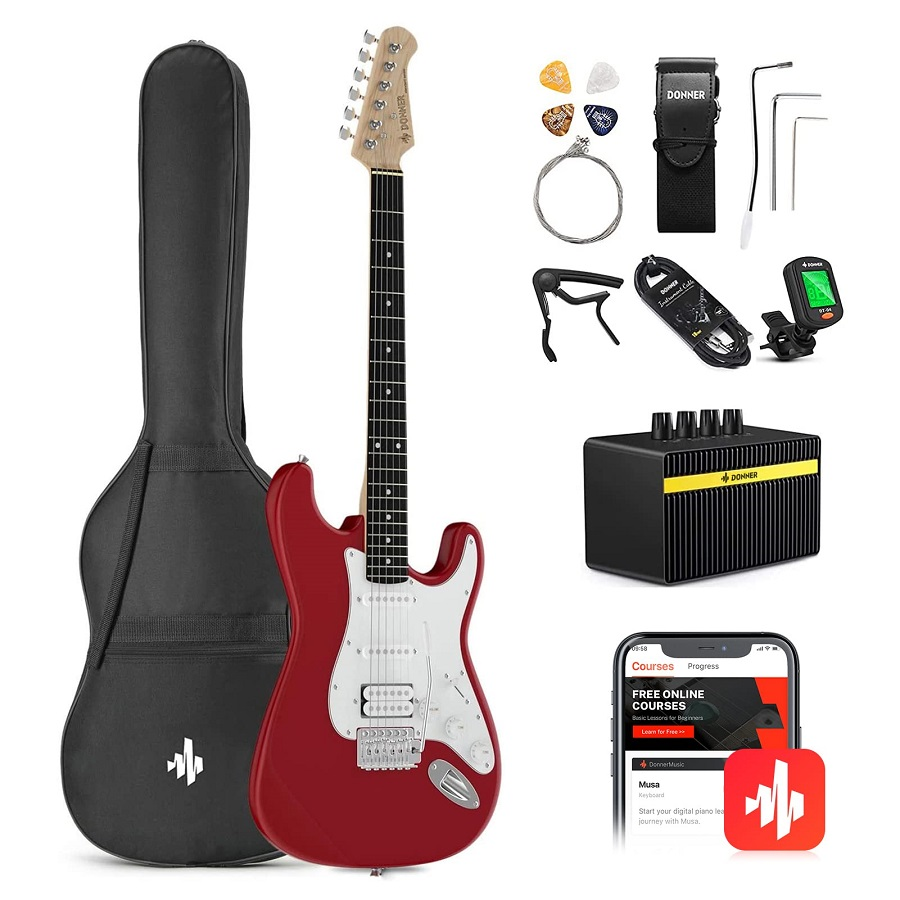 Donner DST-100 Amfili Elektro Gitar Başlangıç Seti (Kırmızı)