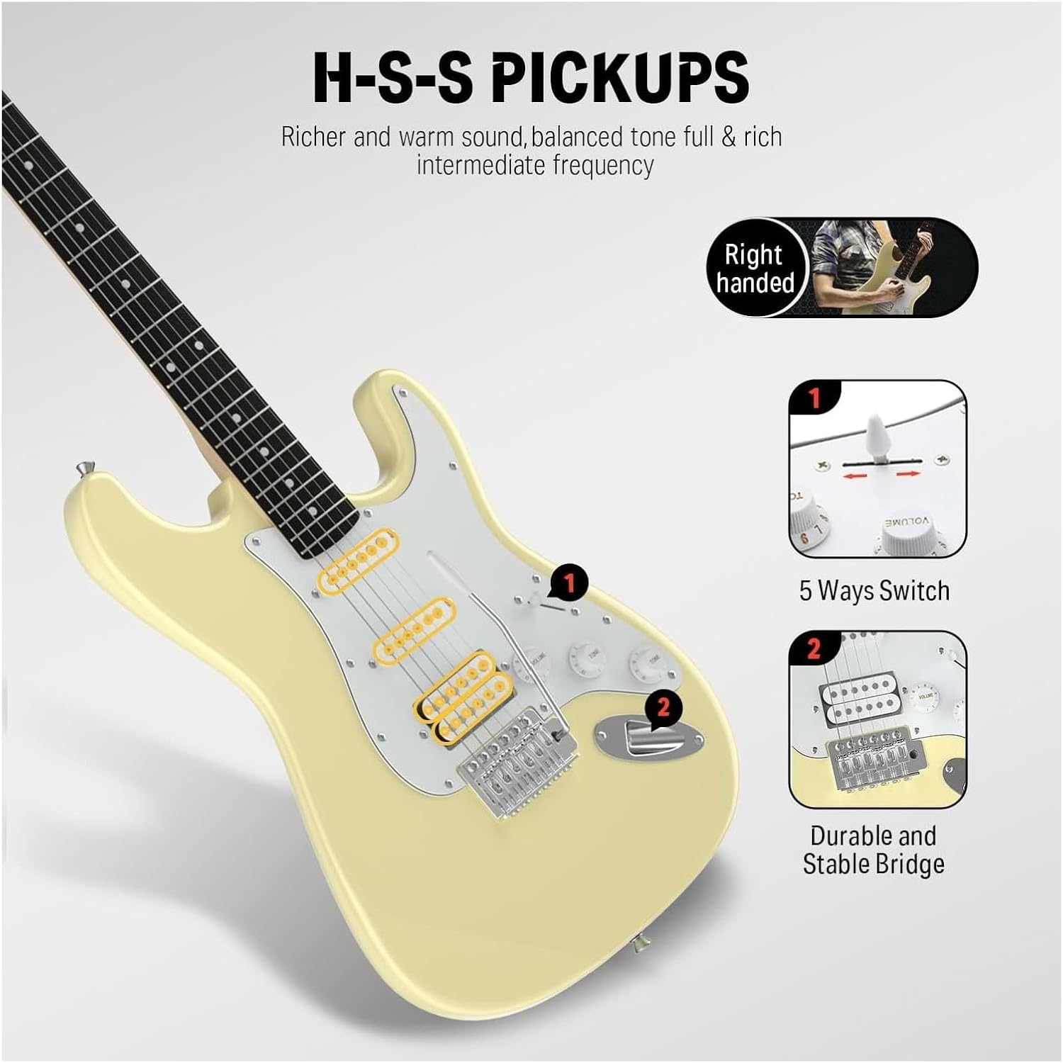 Donner DST-100 Elektro Gitar Seti (Sarı)