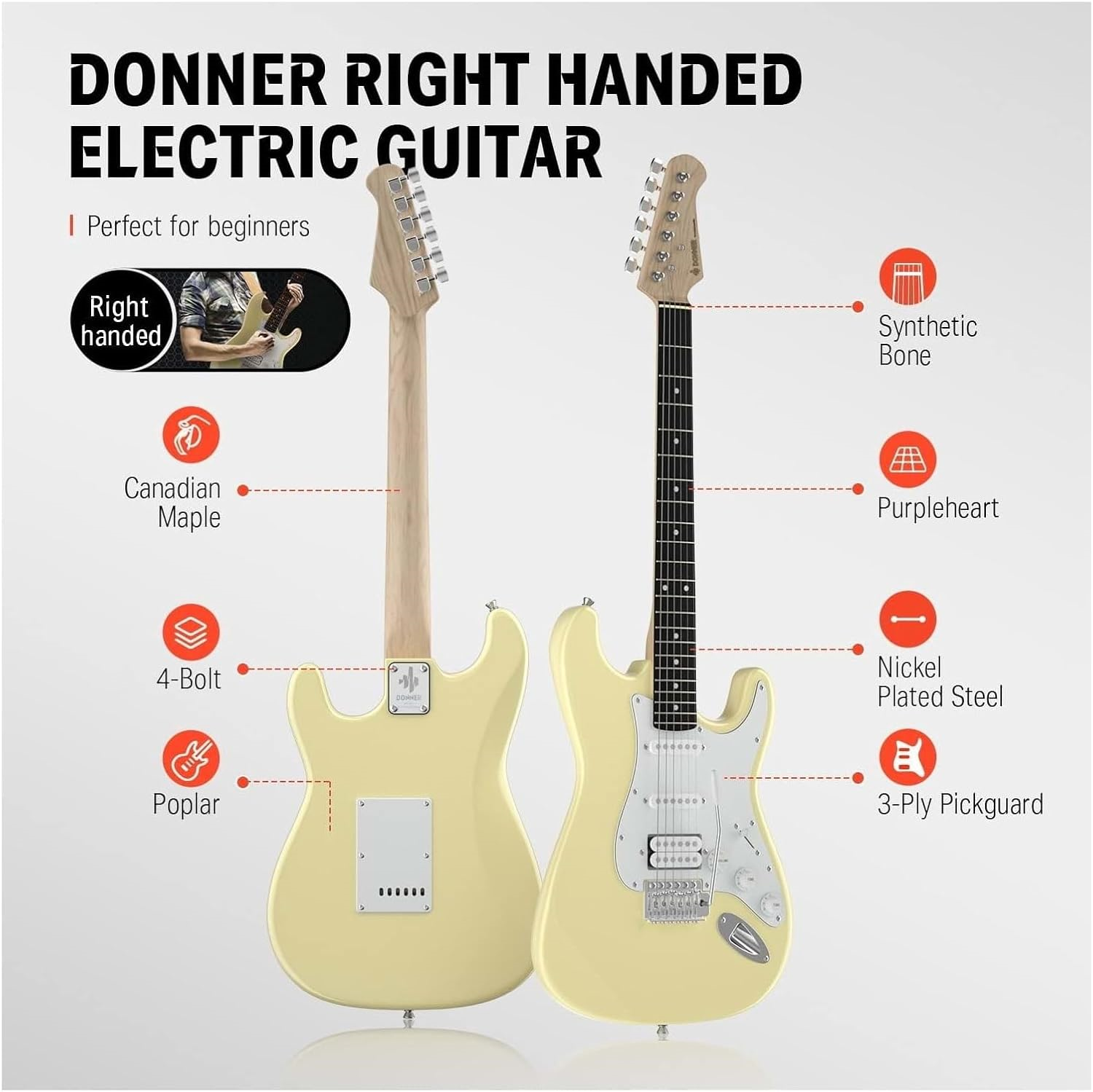 Donner DST-100 Elektro Gitar Seti (Sarı)