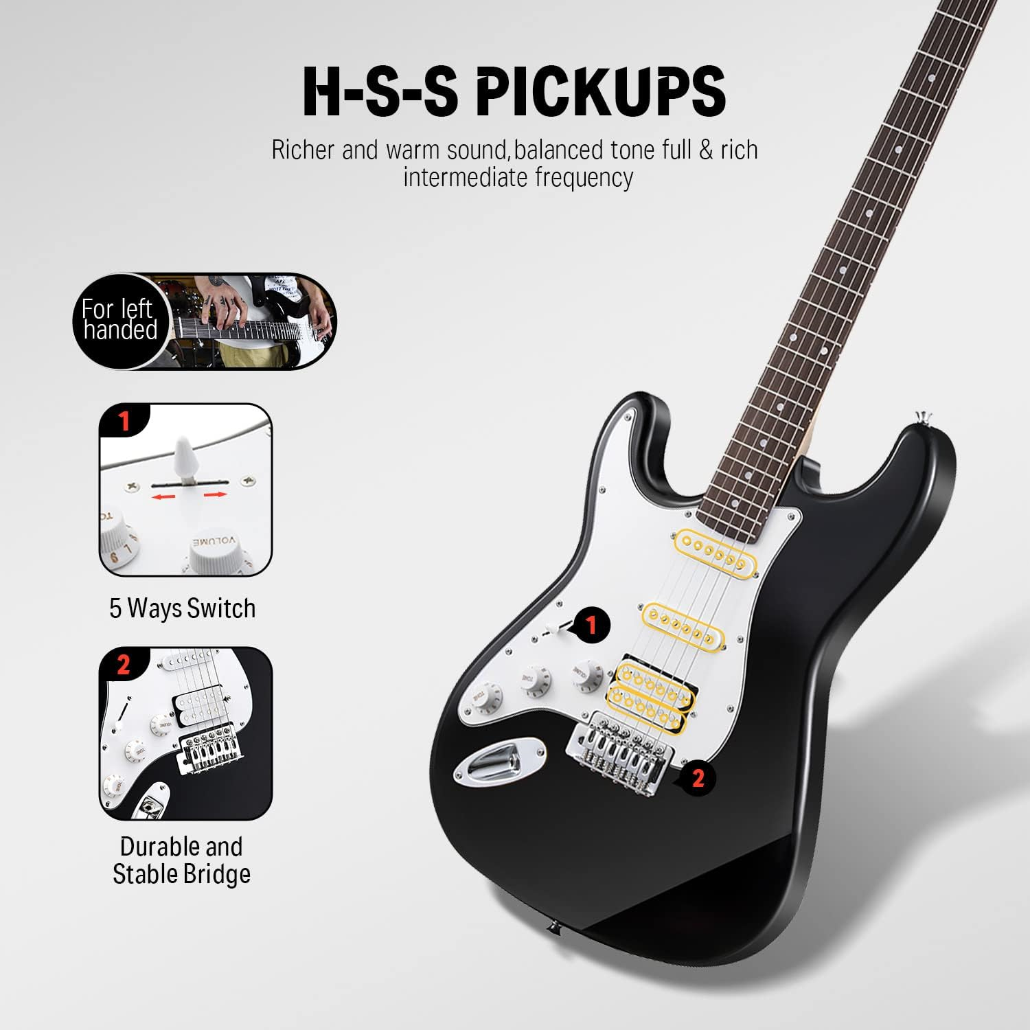 Donner DST-100BL Amfili Solak Elektro Gitar Seti (Siyah)