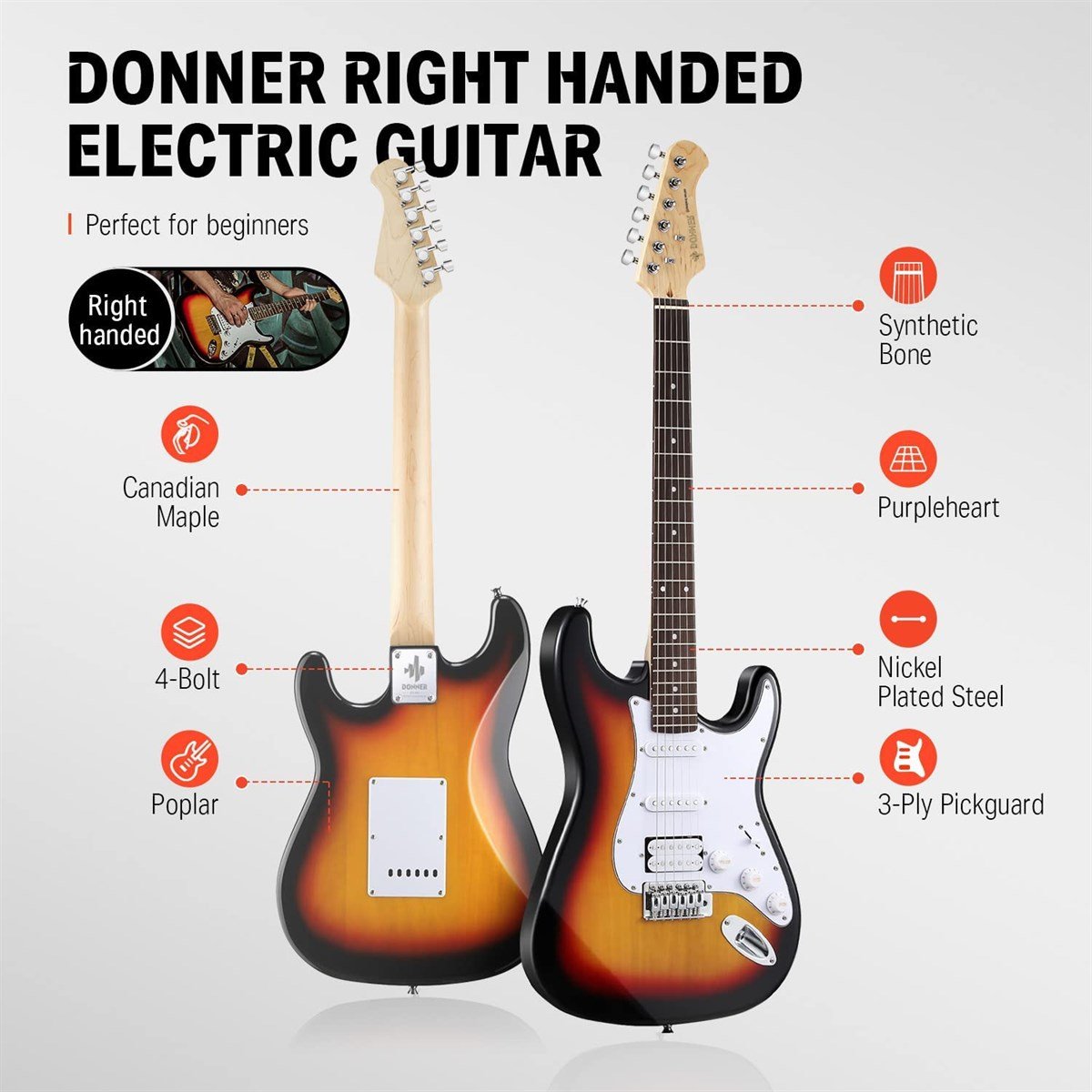 Donner DST-100S ST Elektro Gitar Seti (Sunburst)