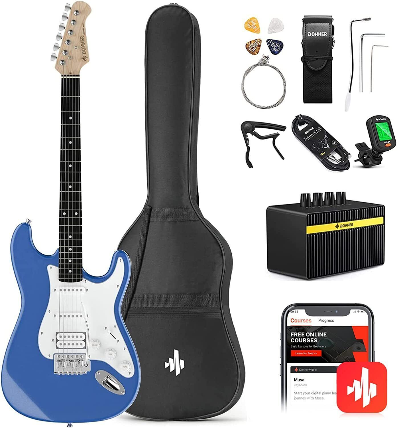 Donner DST-100T Elektro Gitar Seti (Lake Blue)