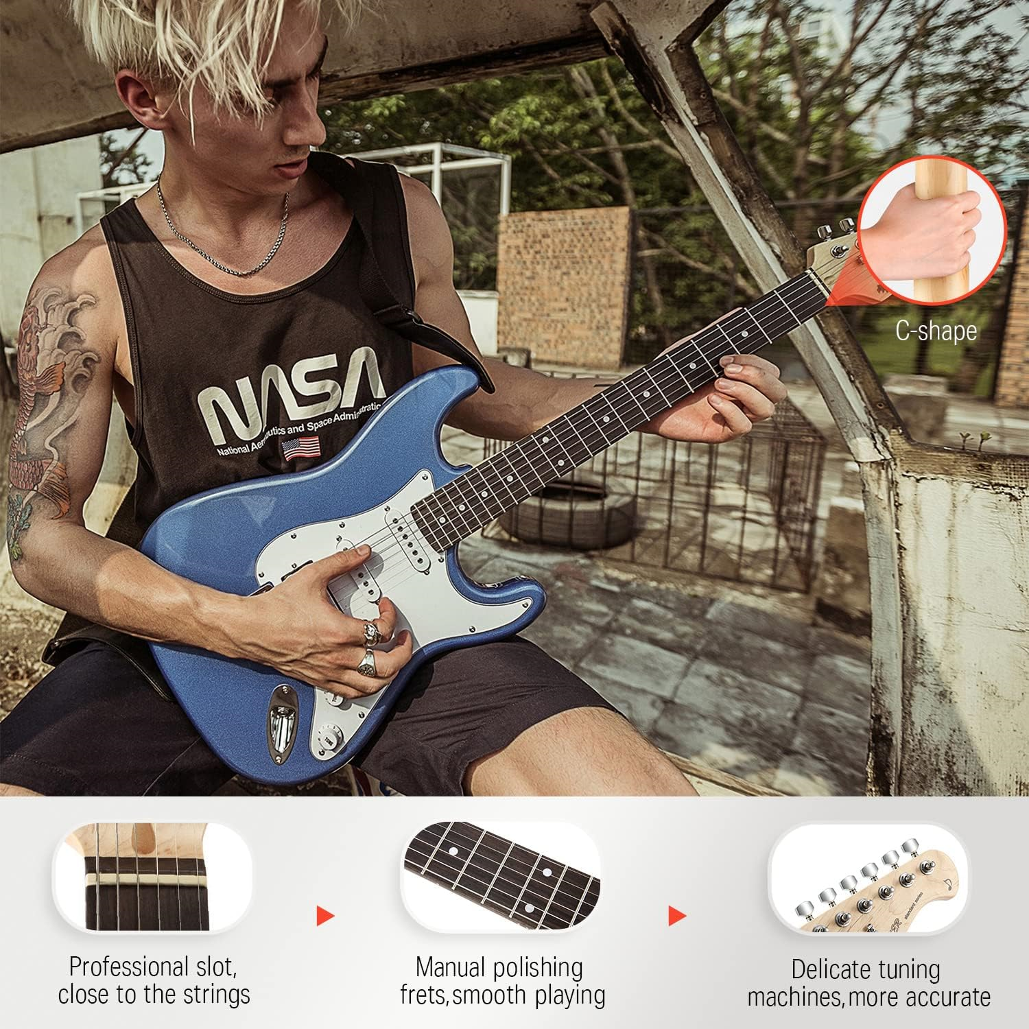 Donner DST-100T Elektro Gitar Seti (Lake Blue)