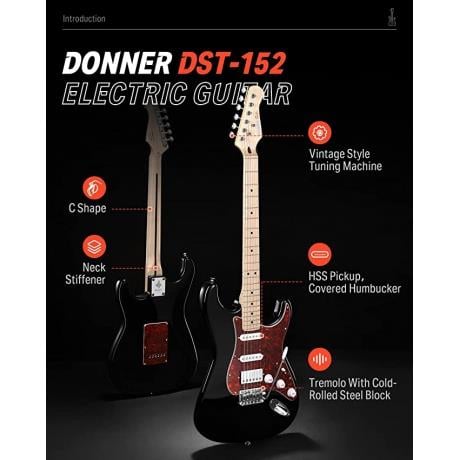 Donner DST-152 Full-Size ST Elektro Gitar (Siyah)