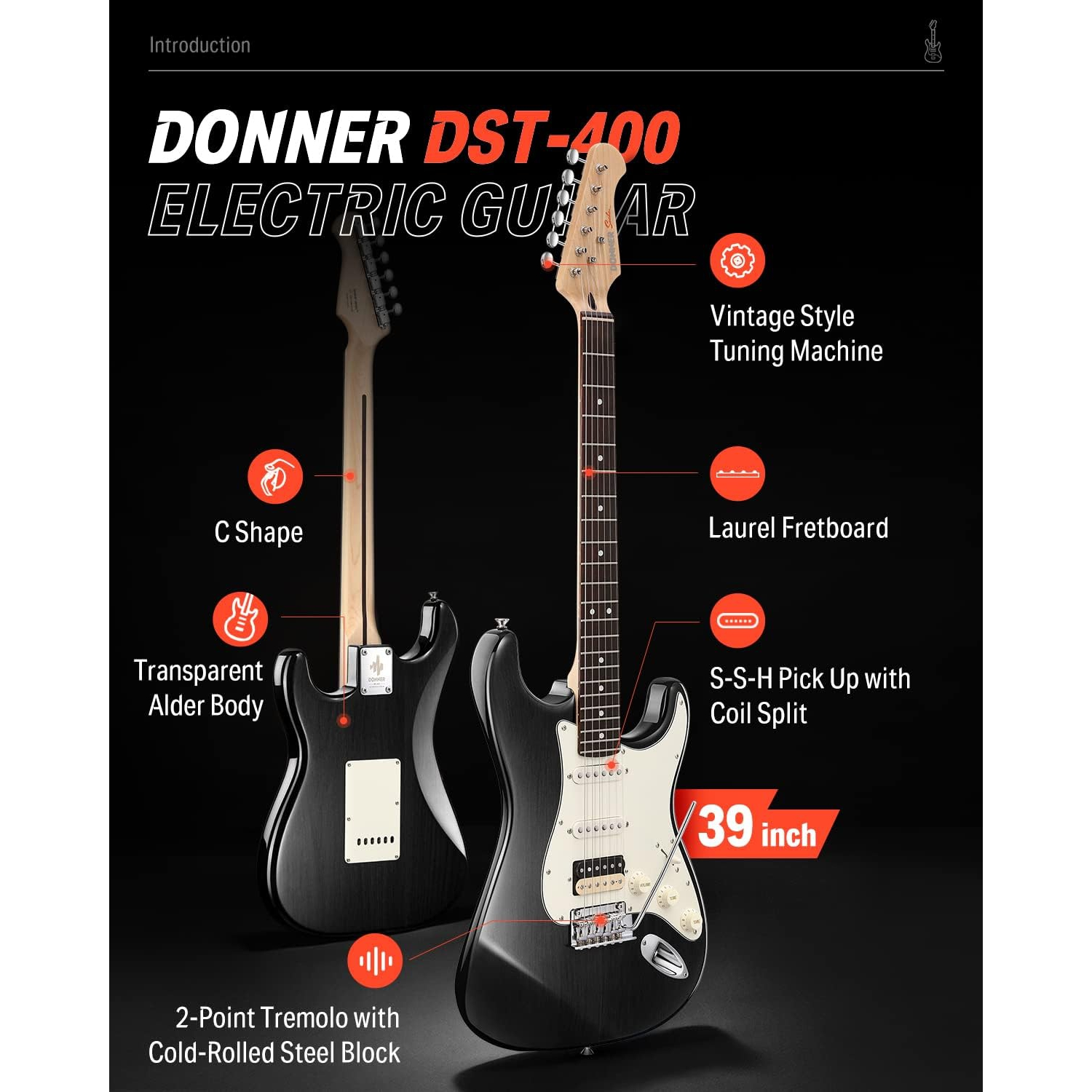 Donner DST-400 Elektro Gitar Seti (Siyah)