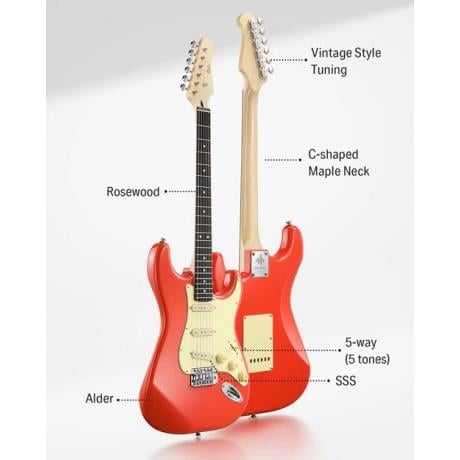 Donner DST-600 Elektro Gitar (Fiesta Red)