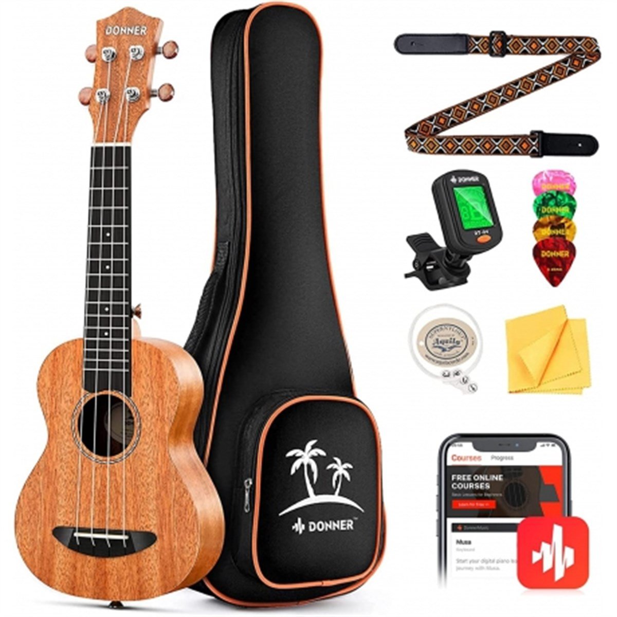 Donner DUC-4E Solid Concert Elektro Akustik Ukulele Seti (Natural)