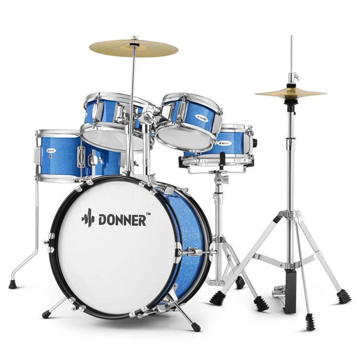 Donner EDS-220 14-inch 5 Parça Mini Akustik Davul (Metallic Blue)