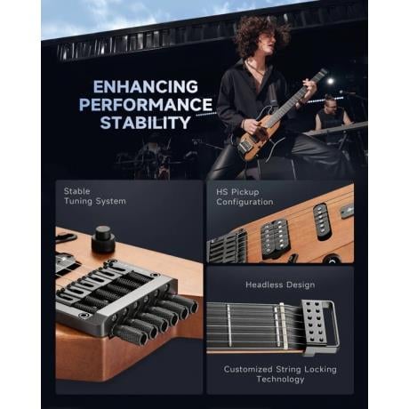 Donner HUSH-X Headless Traveller Elektro Gitar Seti (Sunburst)