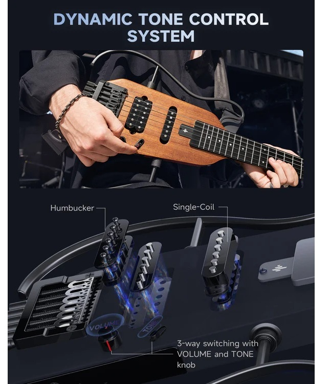 Donner HUSH-X Headless Traveller Elektro Gitar Seti (Sunburst)