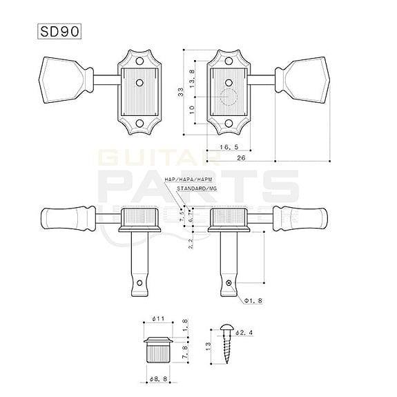 Gotoh SD90MGTGD Magnum Lock Trad. Kilitli Gitar Burgu Seti (3-3 Dizilim)