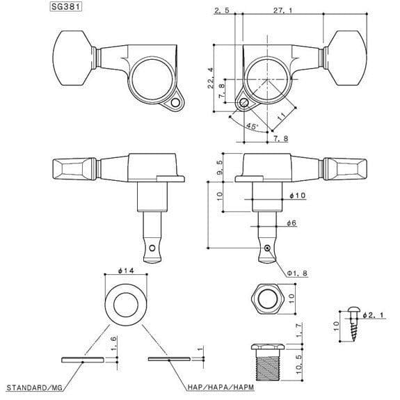 Gotoh SG381BK Elektro Gitar Burgu Seti Siyah (6 Dizilim)