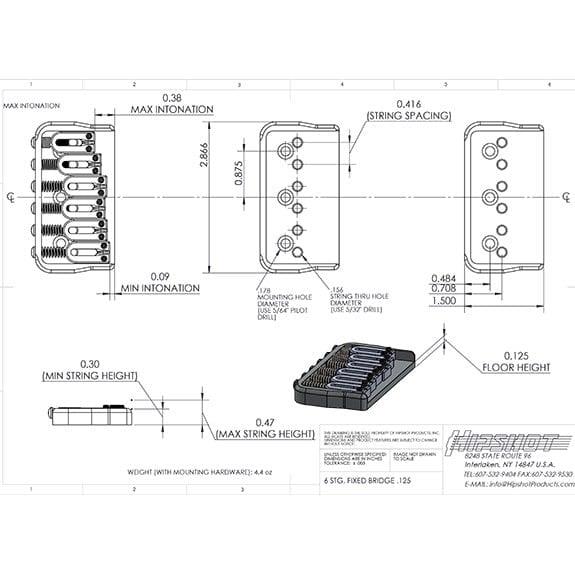Hipshot 41060B Hardtail Sabit Köprü Siyah (0,125)