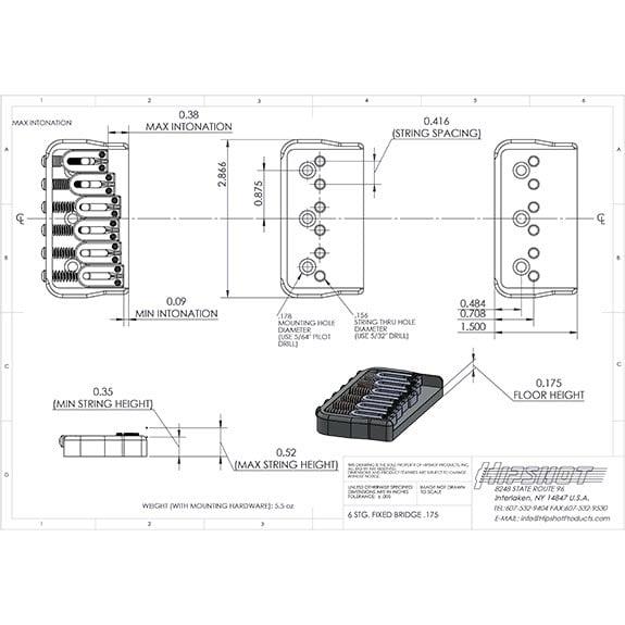 Hipshot 41065B Hardtail Sabit Köprü Siyah (0,175)