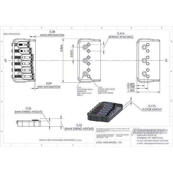 Hipshot 41065C Hardtail Sabit Köprü Krom (0,175)