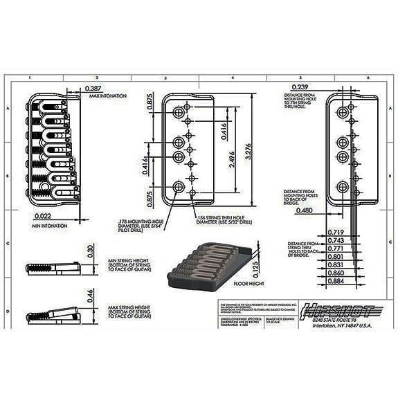 Hipshot 41070B 7 Tel Hardtail Sabit Köprü Siyah (0,125)